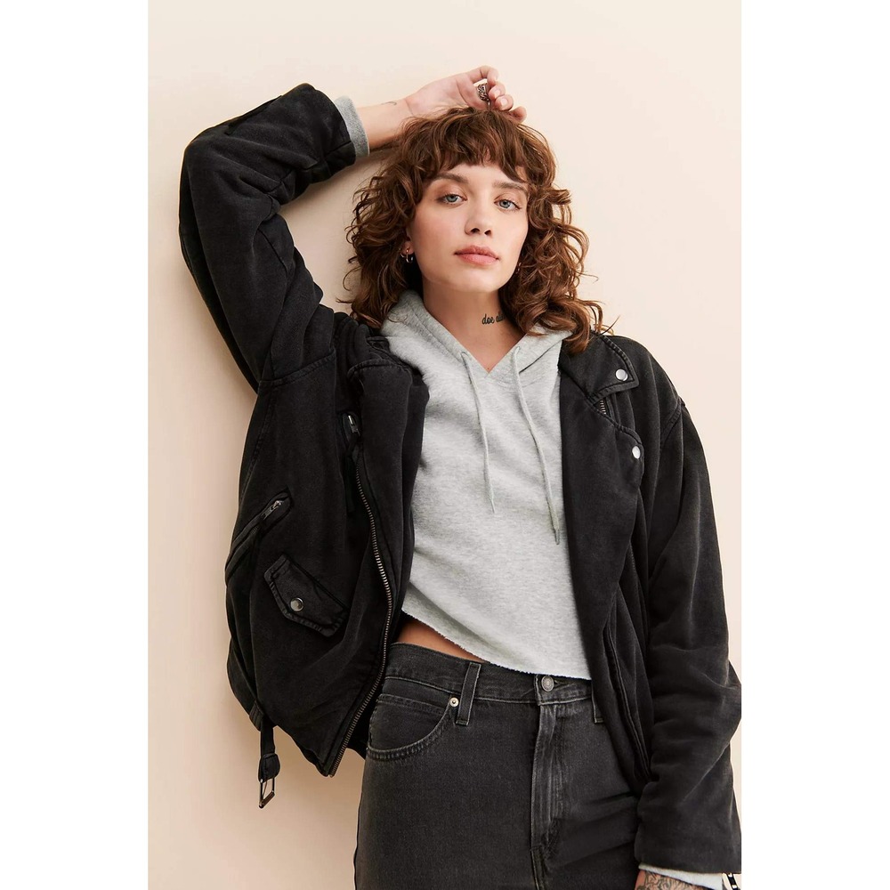 Free People Black Moto Jacket Size Small zipper pockets biker style